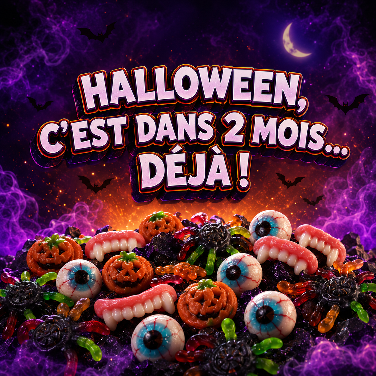 Bonbons Halloween dans une ambiance violette et orange