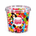 Pot transparent rempli de bonbons assortis colorés avec le logo Sweet Land