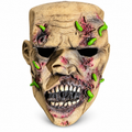 Masque de zombie beige avec dents apparentes et asticots verts décoratifs en relief
