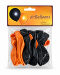 Lot de 10 ballons Halloween orange et noir dans leur emballage, pour décoration de fête.