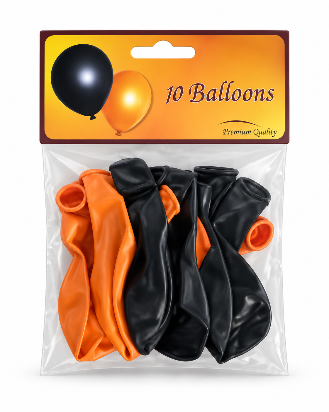 Lot de 10 ballons Halloween orange et noir dans leur emballage, pour décoration de fête.