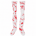 Paire de longs bas blancs avec éclaboussures rouges effet faux sang pour Halloween