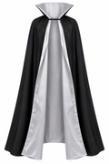 Cape de vampire réversible noire et blanche de 120 cm avec grand col relevé