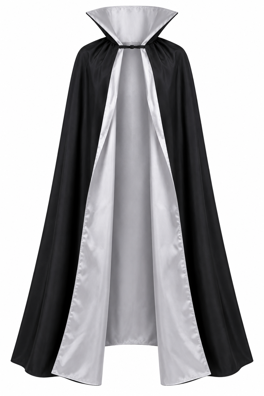 Cape de vampire réversible noire et blanche de 120 cm avec grand col relevé