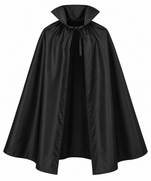 Cape noire pour enfant de 75 cm avec col relevé et fermeture à nouer pour Halloween