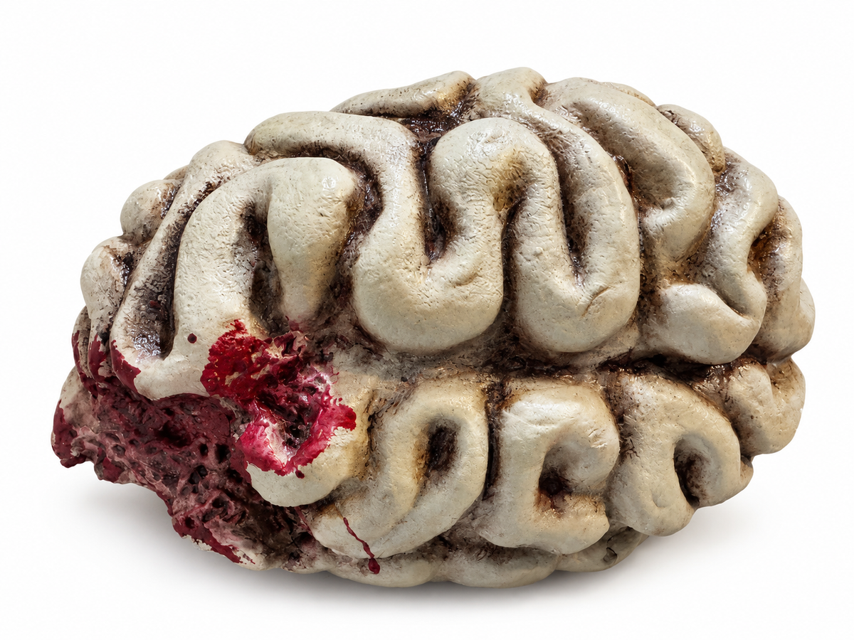 Cerveau factice blanc vieilli avec traces de faux sang pour décoration Halloween
