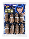 Sachet de 8 fausses souris poilues marron pour décoration Halloween sur fond blanc