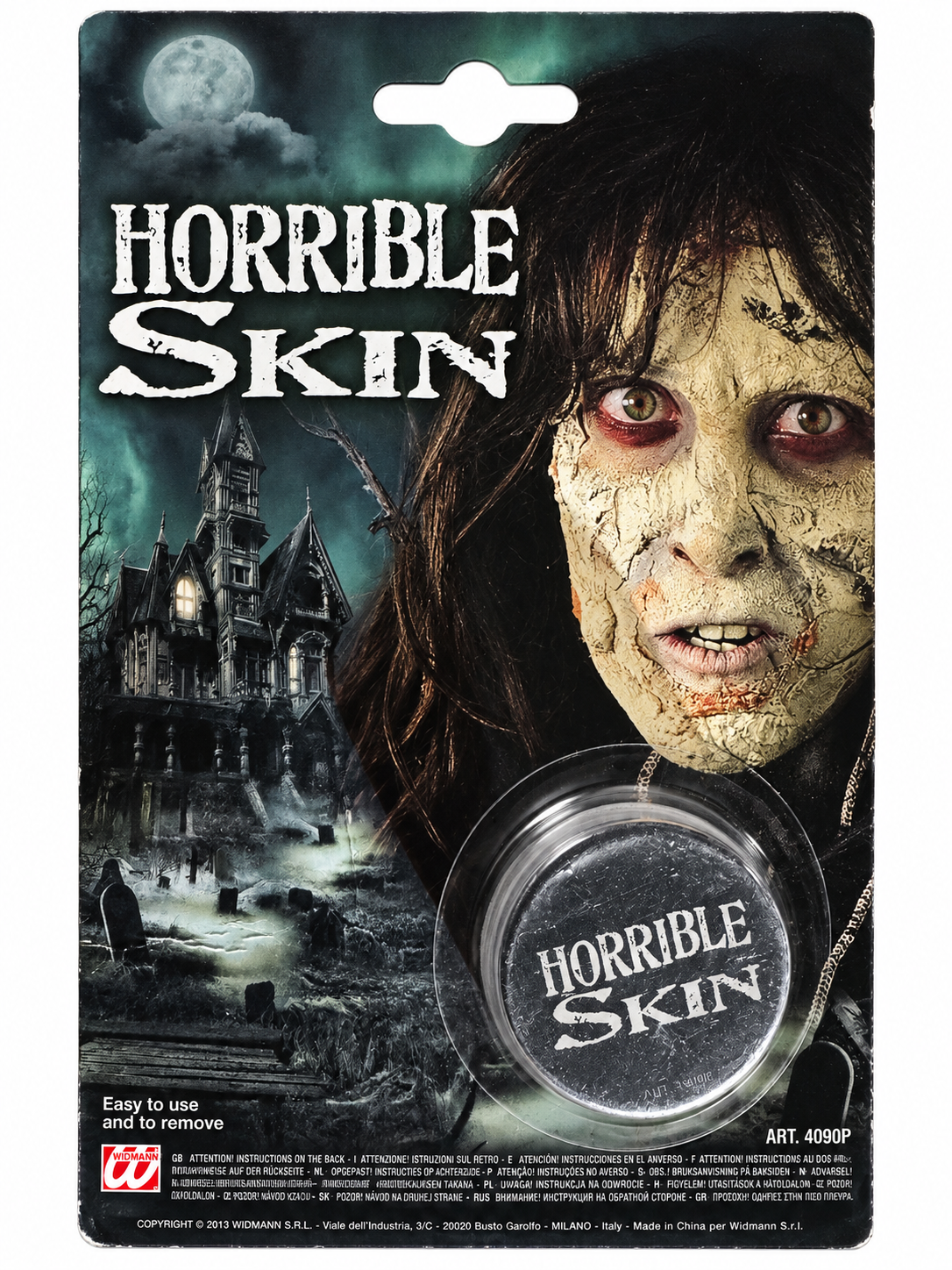Emballage du maquillage d’effets spéciaux Horrible Skin Widmann pour créer un effet de peau craquelée à Halloween