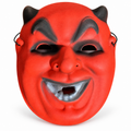 Masque de diable rouge souriant avec deux cornes noires pour Halloween