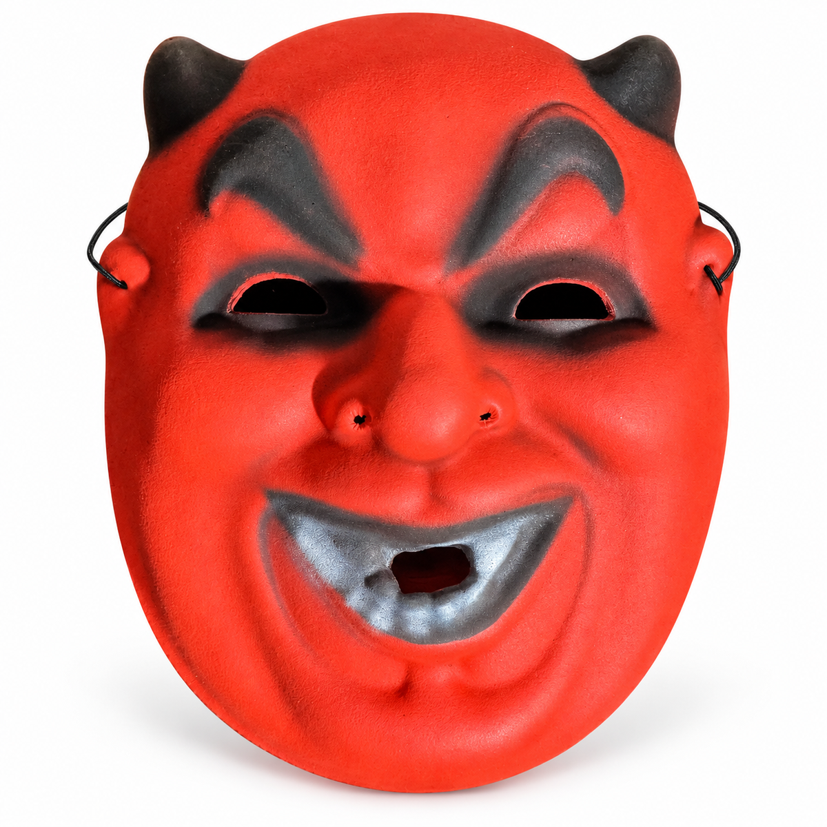 Masque de diable rouge souriant avec deux cornes noires pour Halloween