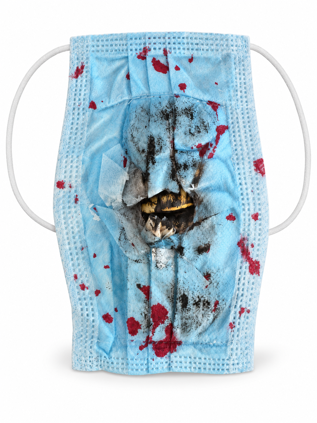 Masque de docteur zombie bleu Rubie’s avec bouche en relief et dents moulées sur fond blanc
