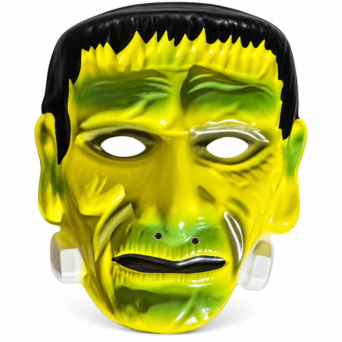 Masque de monstre vert style Frankenstein avec cheveux noirs et cicatrices pour Halloween