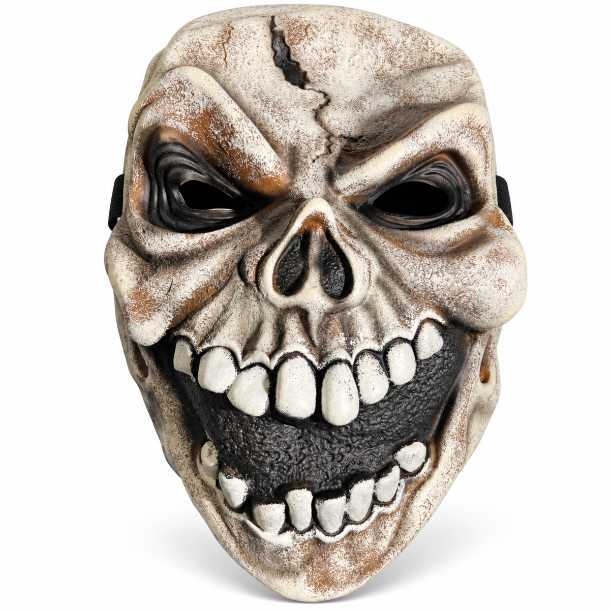Masque squelette fissuré couleur os vieilli avec large mâchoire noire pour Halloween