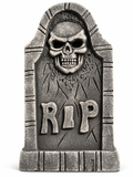 Pierre tombale grise décorative avec crâne en relief et inscription RIP pour Halloween