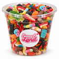 Pot transparent Sweet Land rempli de bonbons Halloween assortis en formes de crânes, araignées, dentiers, créatures et animaux