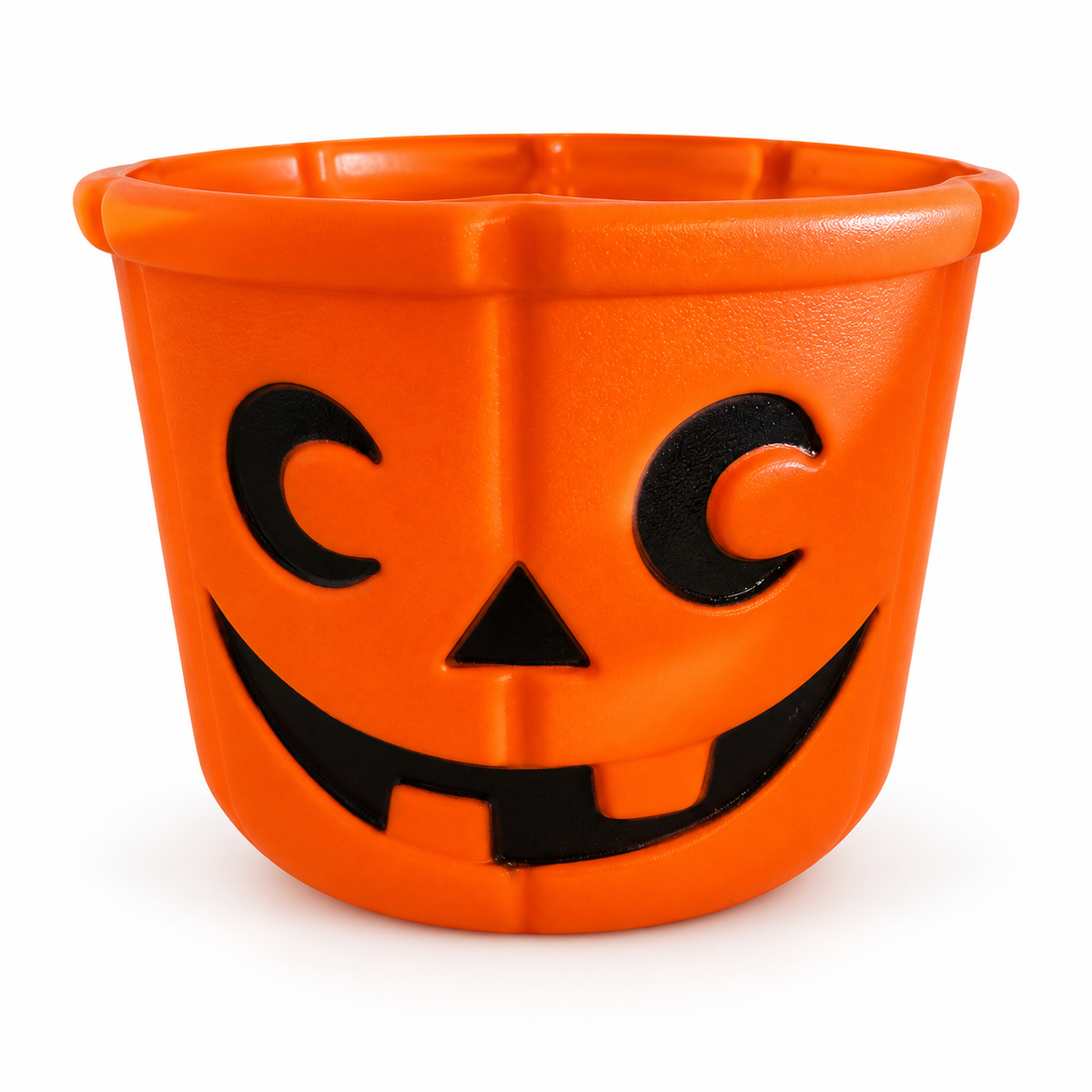 Seau à bonbons Halloween orange en forme de citrouille avec visage noir souriant