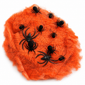 Toile d’araignée orange avec motifs noirs et plusieurs araignées décoratives pour Halloween