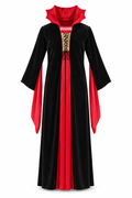 Déguisement de vampire noir et rouge pour enfant avec longue tunique et grand col taille S